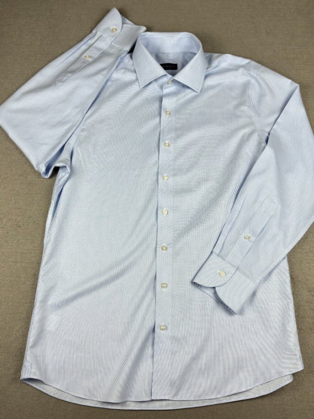 Proper Cloth Non-Iron Blue Micro Grid 100% Cotton Men's Dress Shirt 16.5